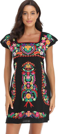 Women Mexican Embroidered Dress Ruffle Collar Sleeveless - Easy Summer