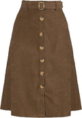 Allegra K Womens High Waist Button Front A-Line Corduroy Midi Skirt 31