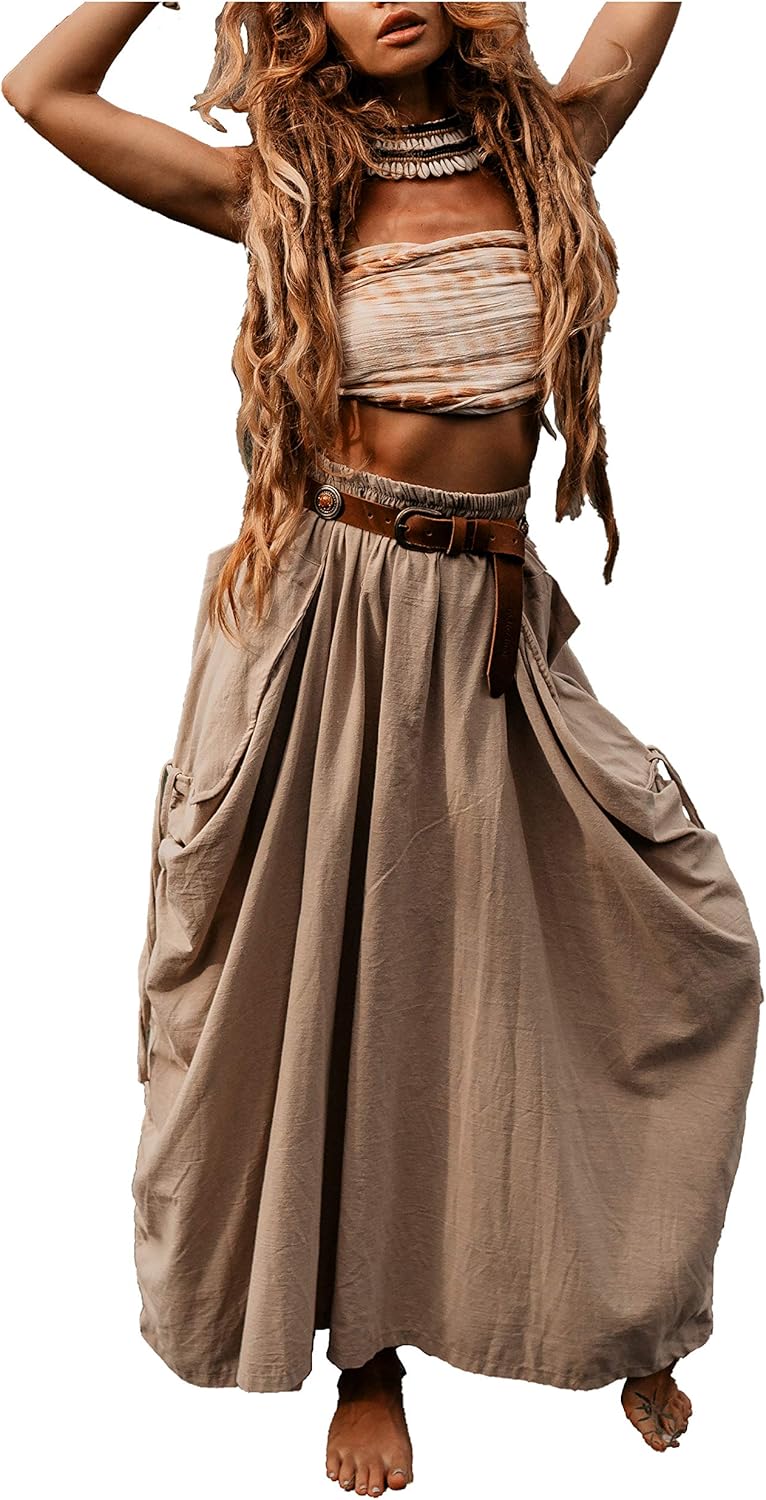 Thaluta Women's Maxi Boho Skirt with Pockets for Comfort