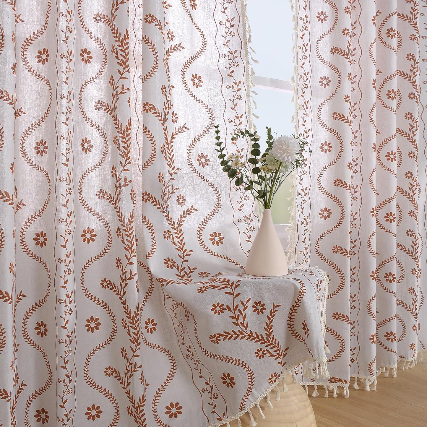Boho Curtains 84 Inch Length for Living Room - Floral Design
