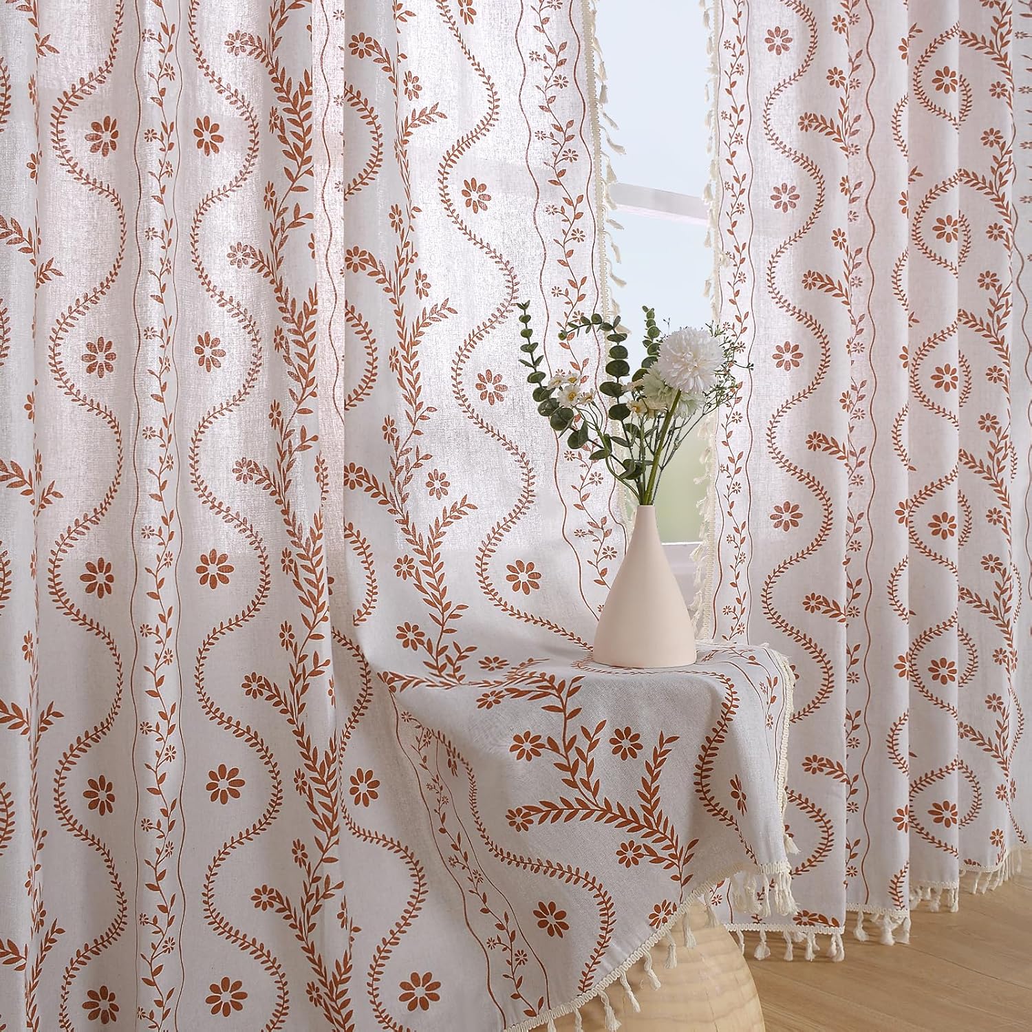 Boho Curtains 84 Inch Length for Living Room - Floral Design