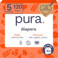 Pura Size 5 Eco-Friendly Diapers (24-35 lbs) - Soft, TCF, Up to 12H