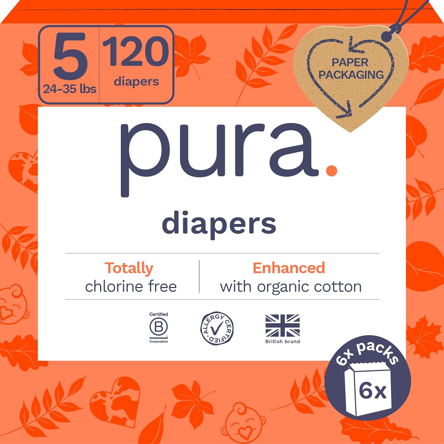 Pura Size 5 Eco-Friendly Diapers for Sensitive Baby Skin