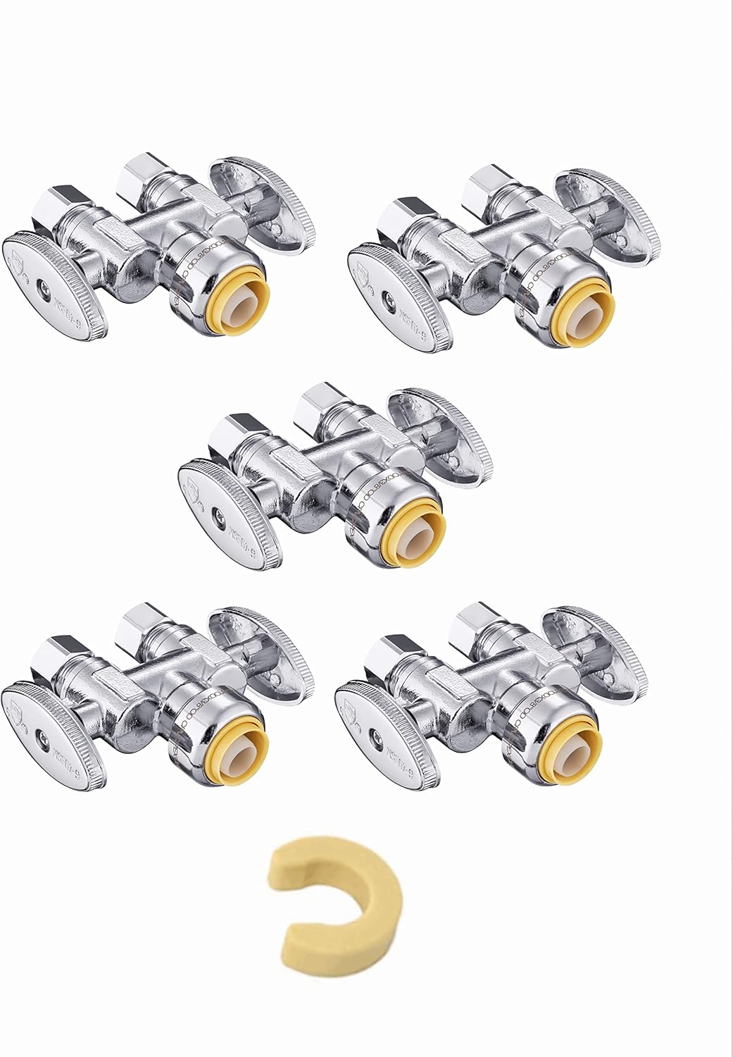 Pack of 5 Push Fit 1/2in x Dual 3/8in Compression Stop Valves