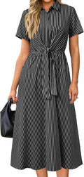 Womens Wear to Work Long Tie Waist Shirt Dress - Polished Comfort