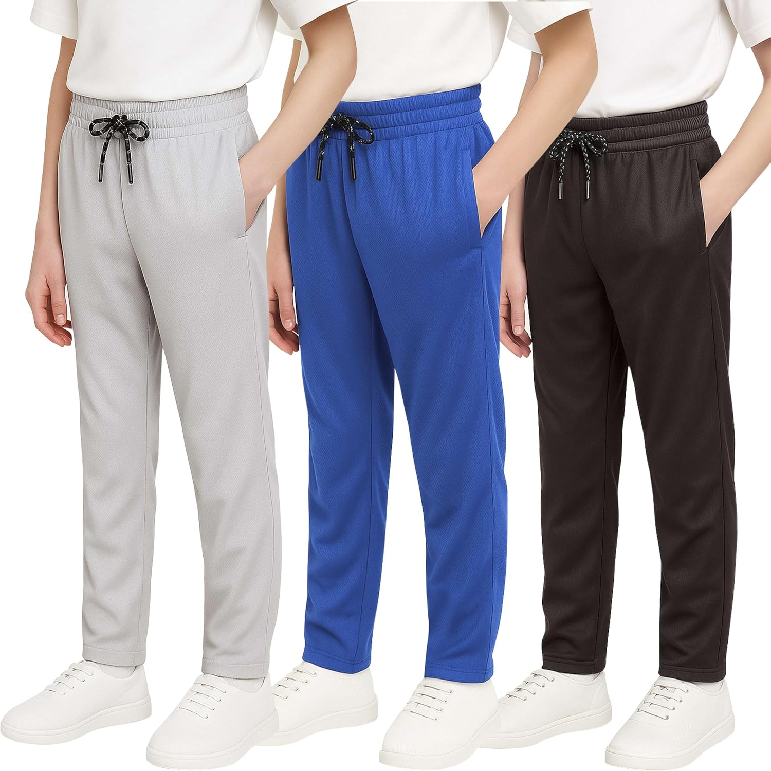 Boys' Mesh Open Bottom Active Sweatpants with Pockets & Drawstring