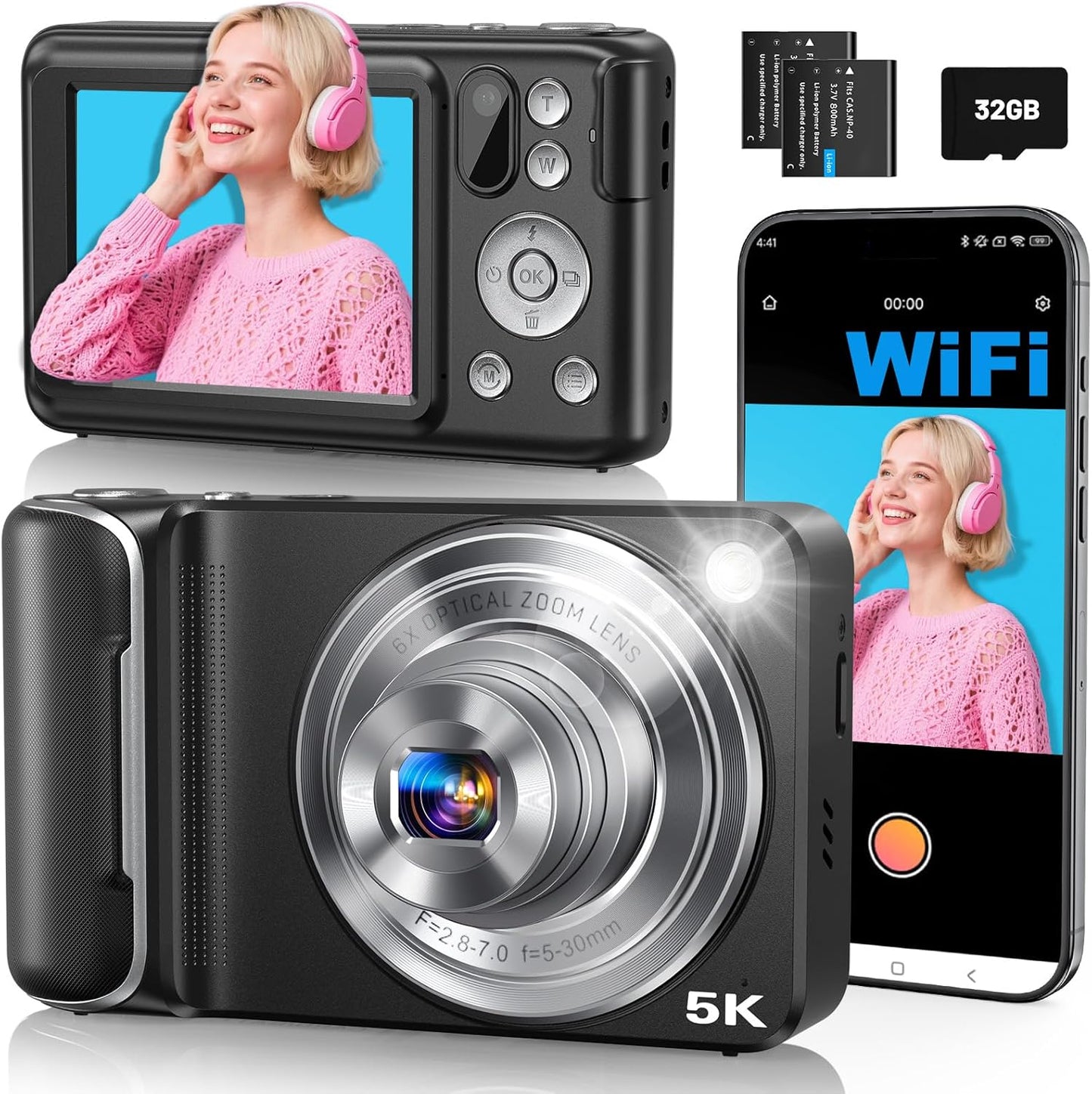 5K Digital Camera for Photography with 64MP Touchscreen