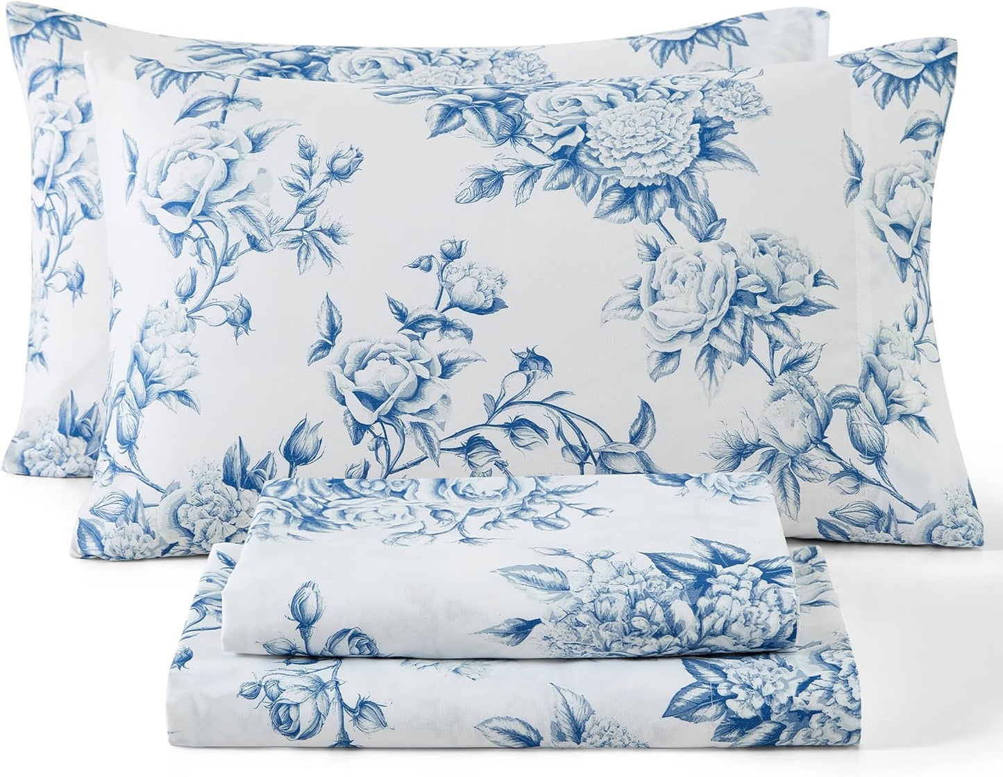 HLC.ME Rose Toile Floral Bed Sheets Set - Ultra Soft & Wrinkle Free
