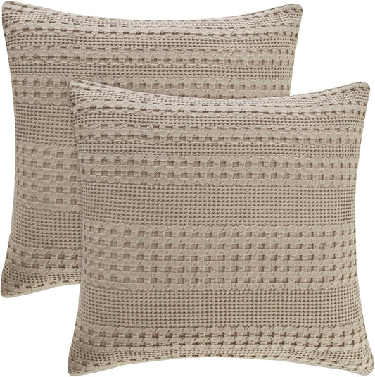 PHF 100% Cotton Waffle Weave Euro Sham Covers for Elegant Decor
