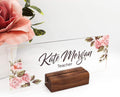 Personalized Desk Name Plate Plaque - Clear Acrylic with Wood Base