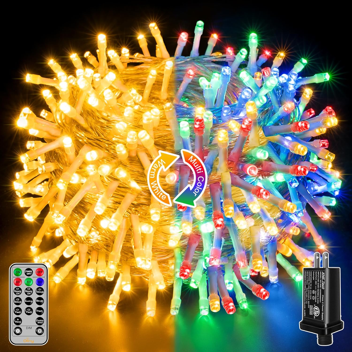 Ollny Christmas String Lights 200LED Color Changing 66FT