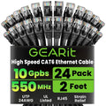 Cat 6 Ethernet Cable Pack 24-Pack 2 ft - Reliable 10 Gbps Patch Cables