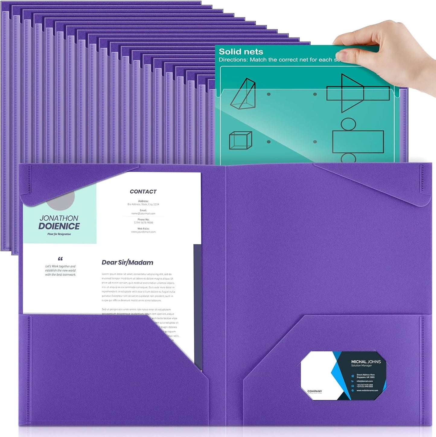 60 Pcs Plastic Folders with Clear Front Pockets for Office Use