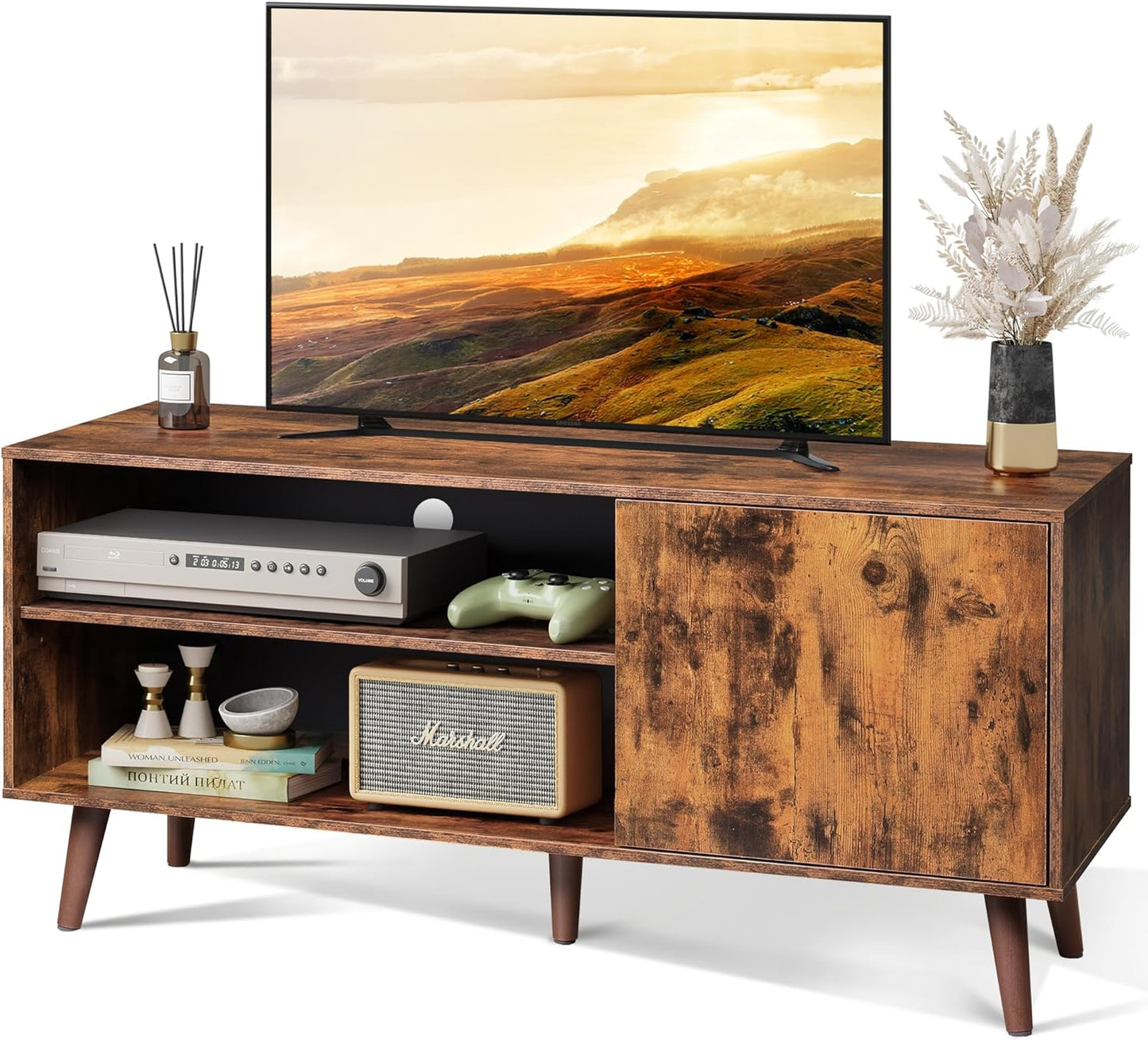 Mid-Century TV Stand with Storage Cabinet, Fits 55 TVs
