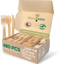 Disposable Wooden Cutlery Set 480 Mix - Compostable Bamboo Utensils