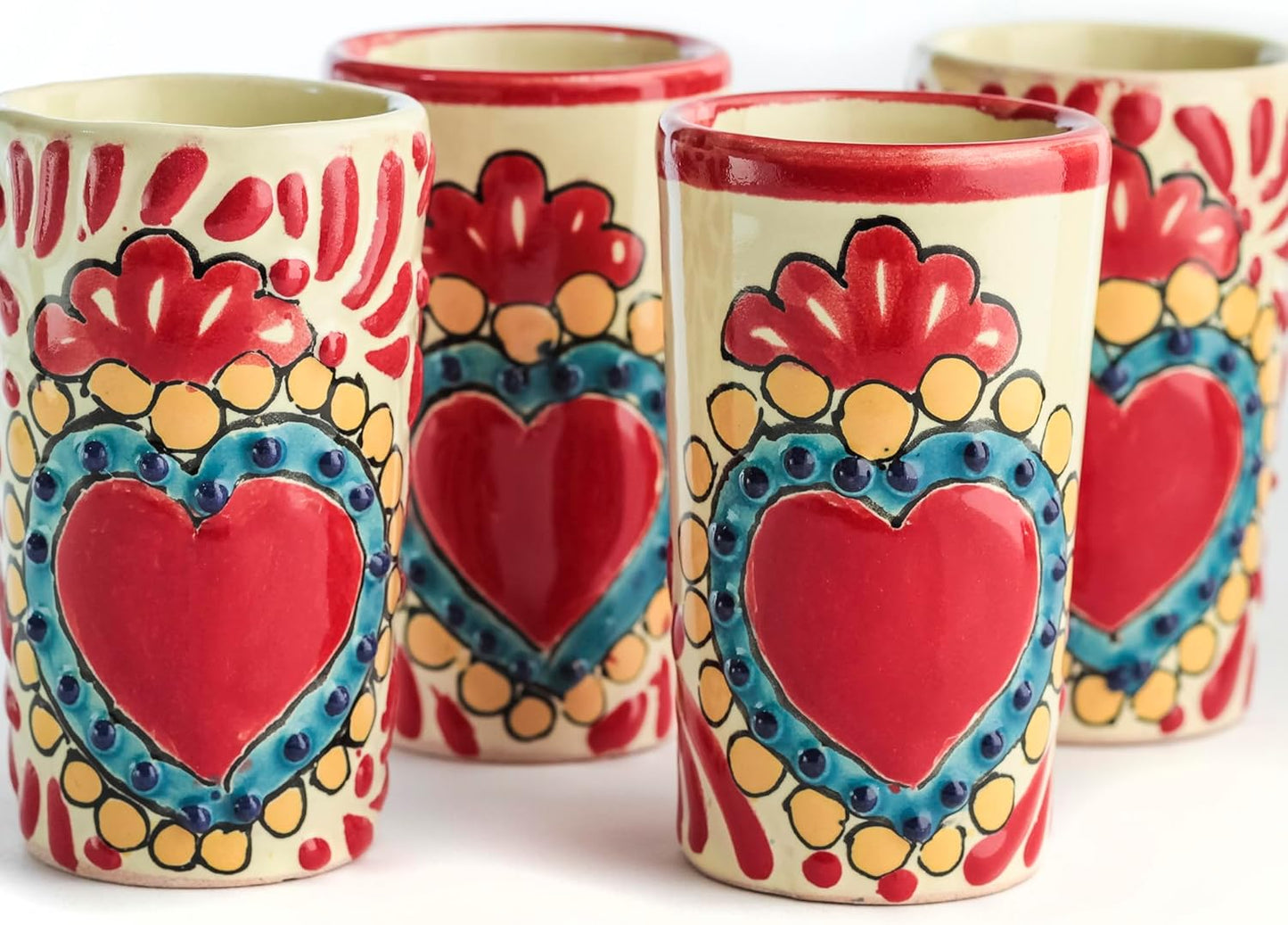 Authentic Mexican Talavera Shot Glasses Set of 4 for Tequila