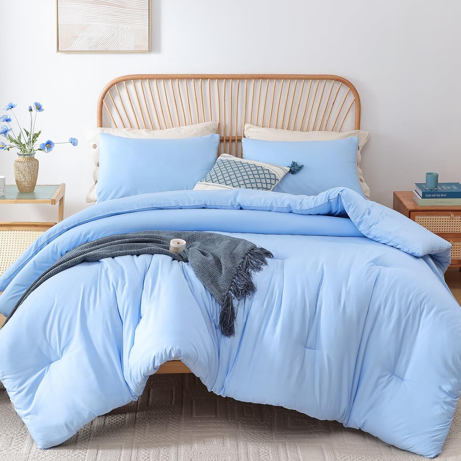 ROSGONIA Queen Comforter Set Light Blue for Cozy Sleep
