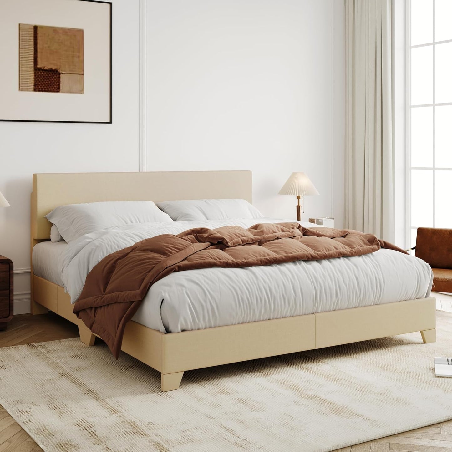 Allewie Full Size Bed Frame with Adjustable Headboard for Comfort