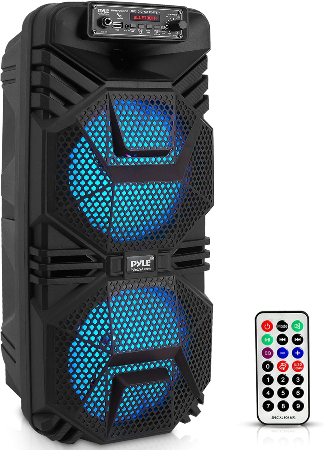 600W Portable PA Speaker with Dual Subwoofers & Party Lights