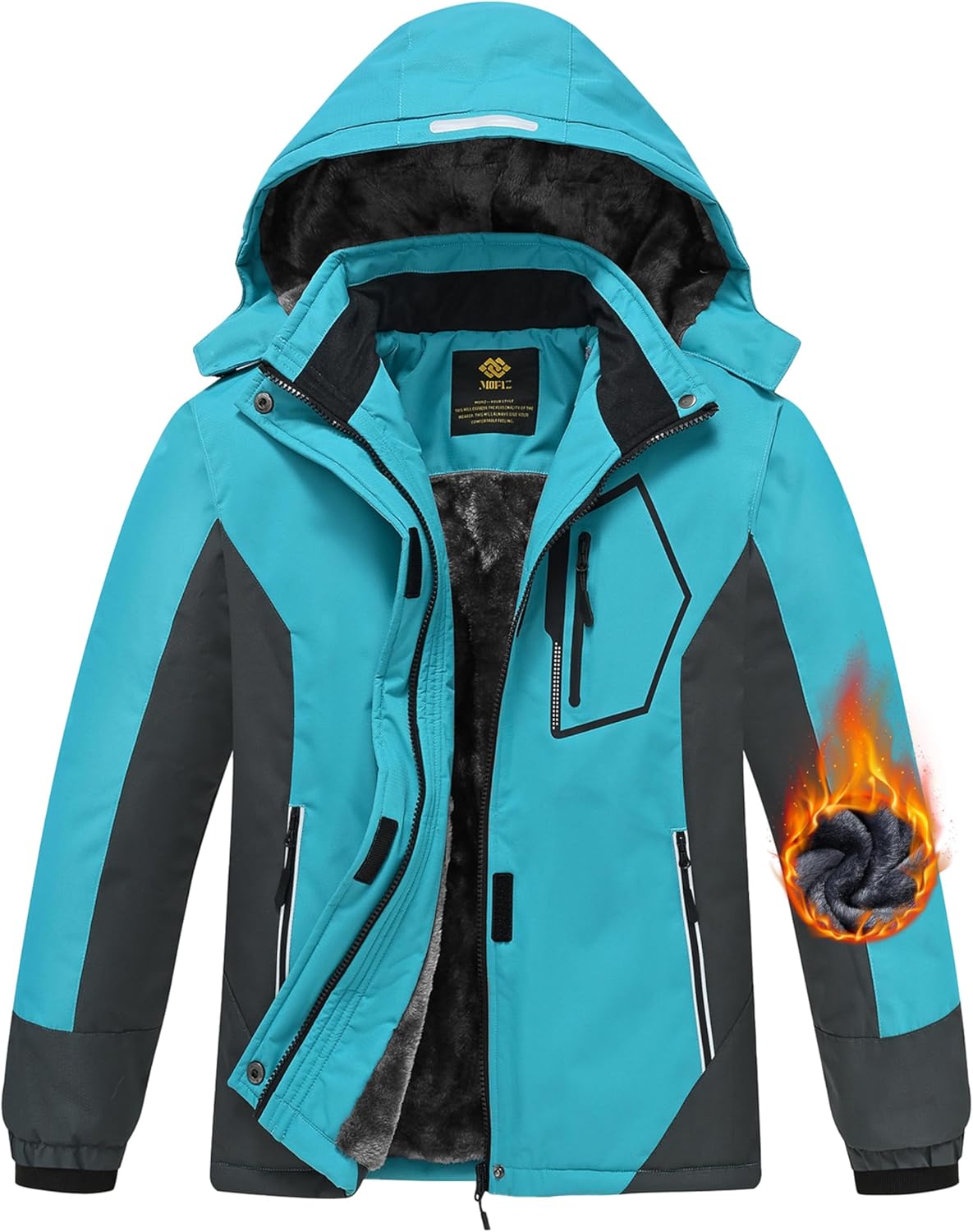 MoFiz Girls Ski Jacket Waterproof Fleece Lined for Winter Fun