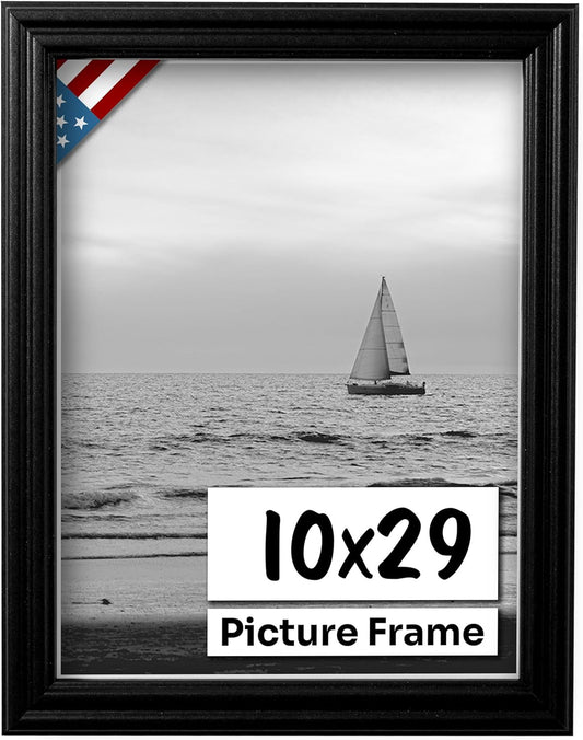 Black 10x29 Picture Frame - Handmade Solid Wood Wall Decor