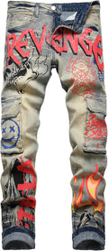 Men's Patchwork Slim Fit Biker Denim Jeans - Comfort Skinny