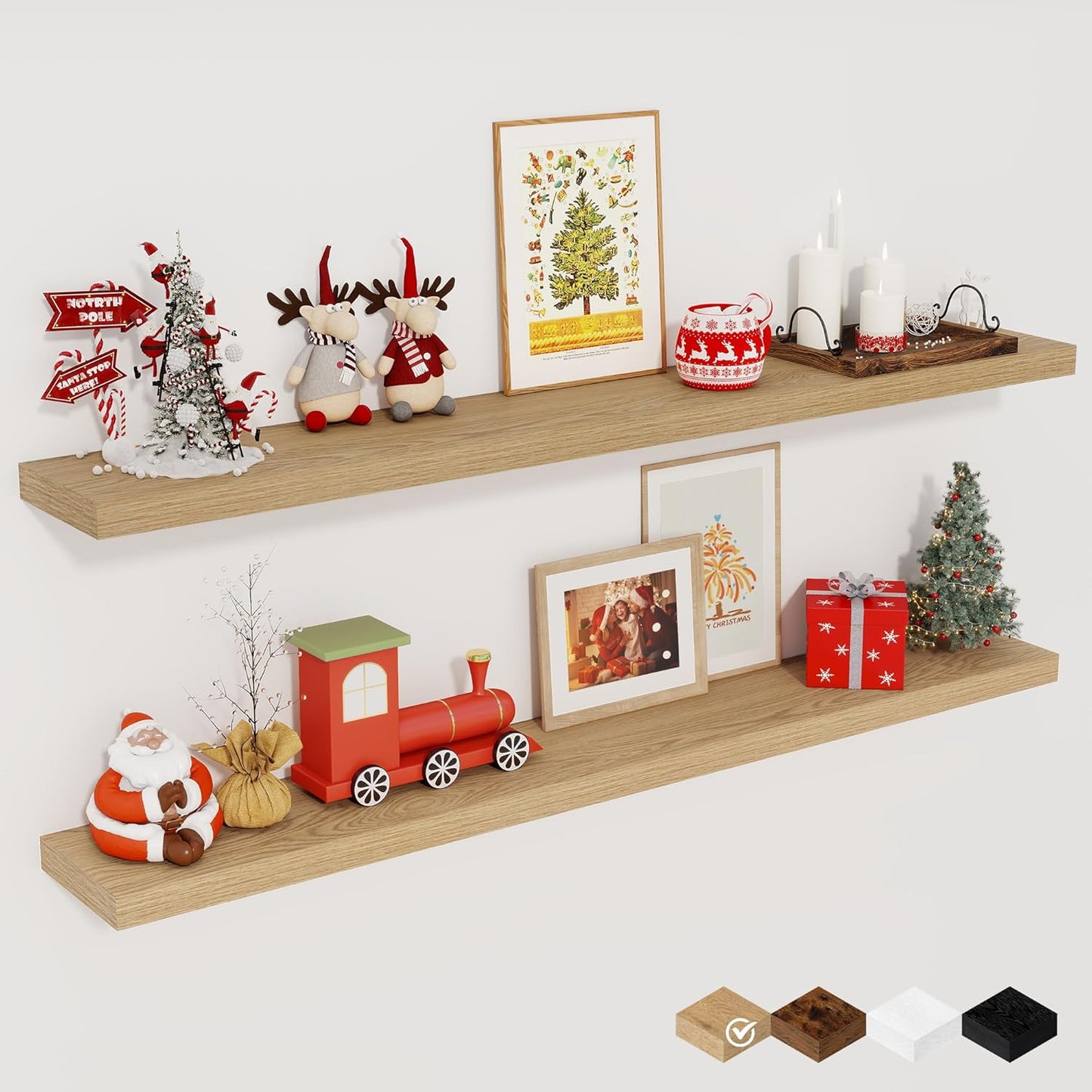 48 Inch Floating Shelves for Wall - Rustic Wood Set of 2