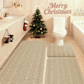 Striped Beige Bathroom Rug Set 3 Piece - Ultra Soft Chenille