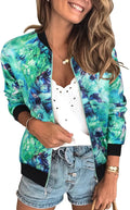 Women's Casual Floral Zip Up Bomber Jacket - Lightweight Camo Style