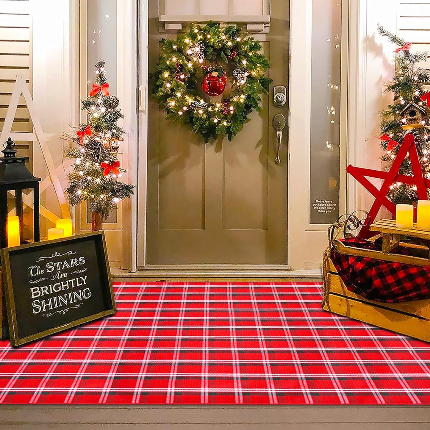 Christmas Red Green White Plaid Rug for Holiday Decor