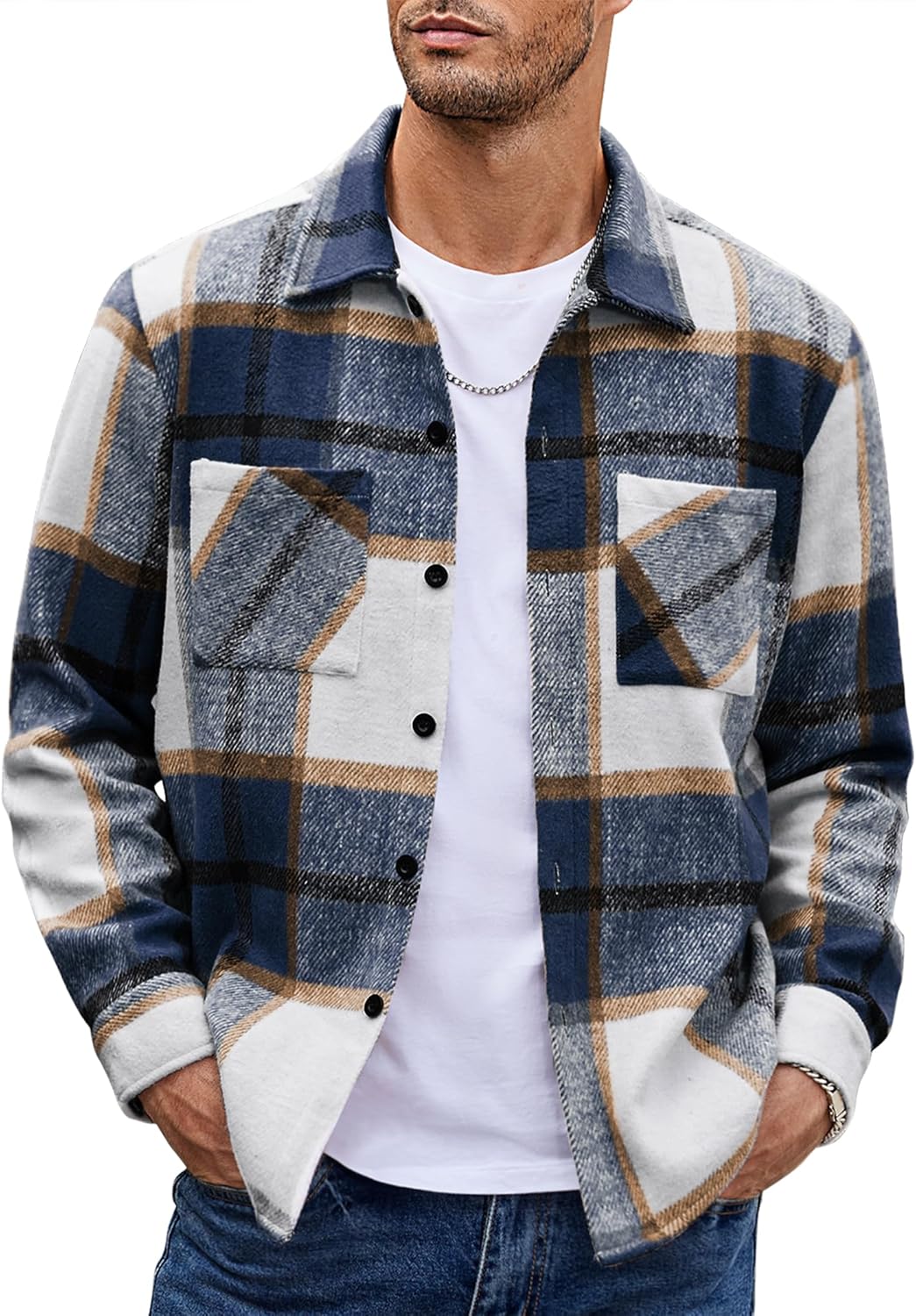 COOFANDY Men's Flannel Shirt Jacket for Stylish Casual Wear