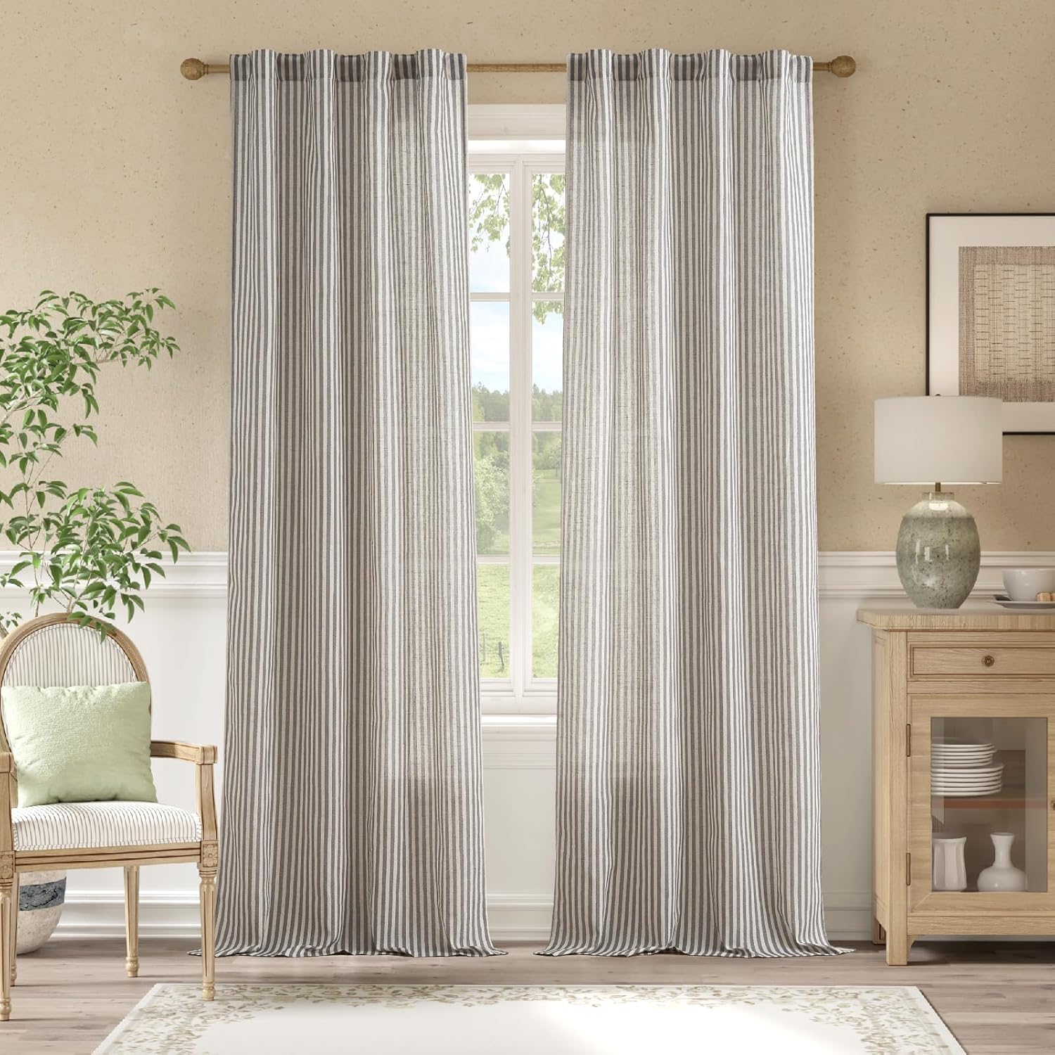 Charcoal Grey Pinstripe Linen Curtains for Modern Farmhouse Style