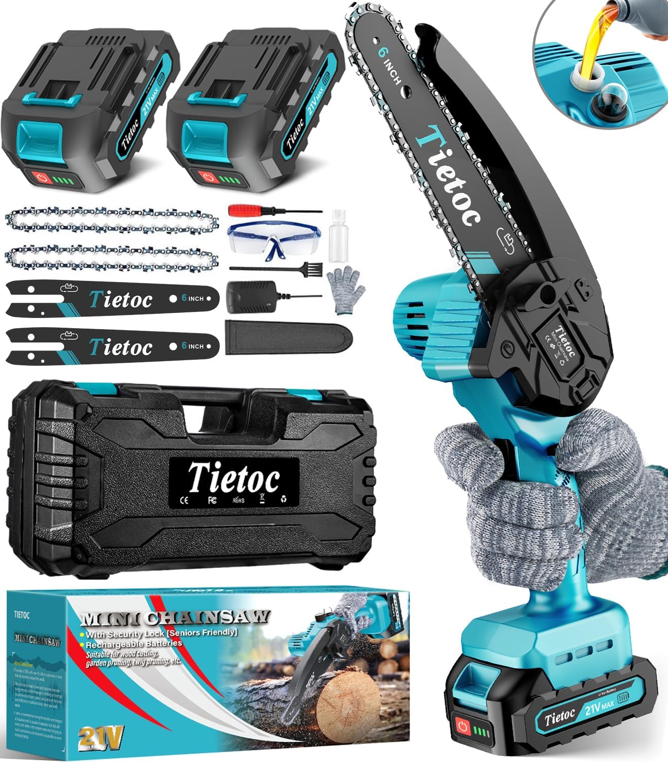 Tietoc Mini Chainsaw 6 Inch Cordless for Effortless Cutting