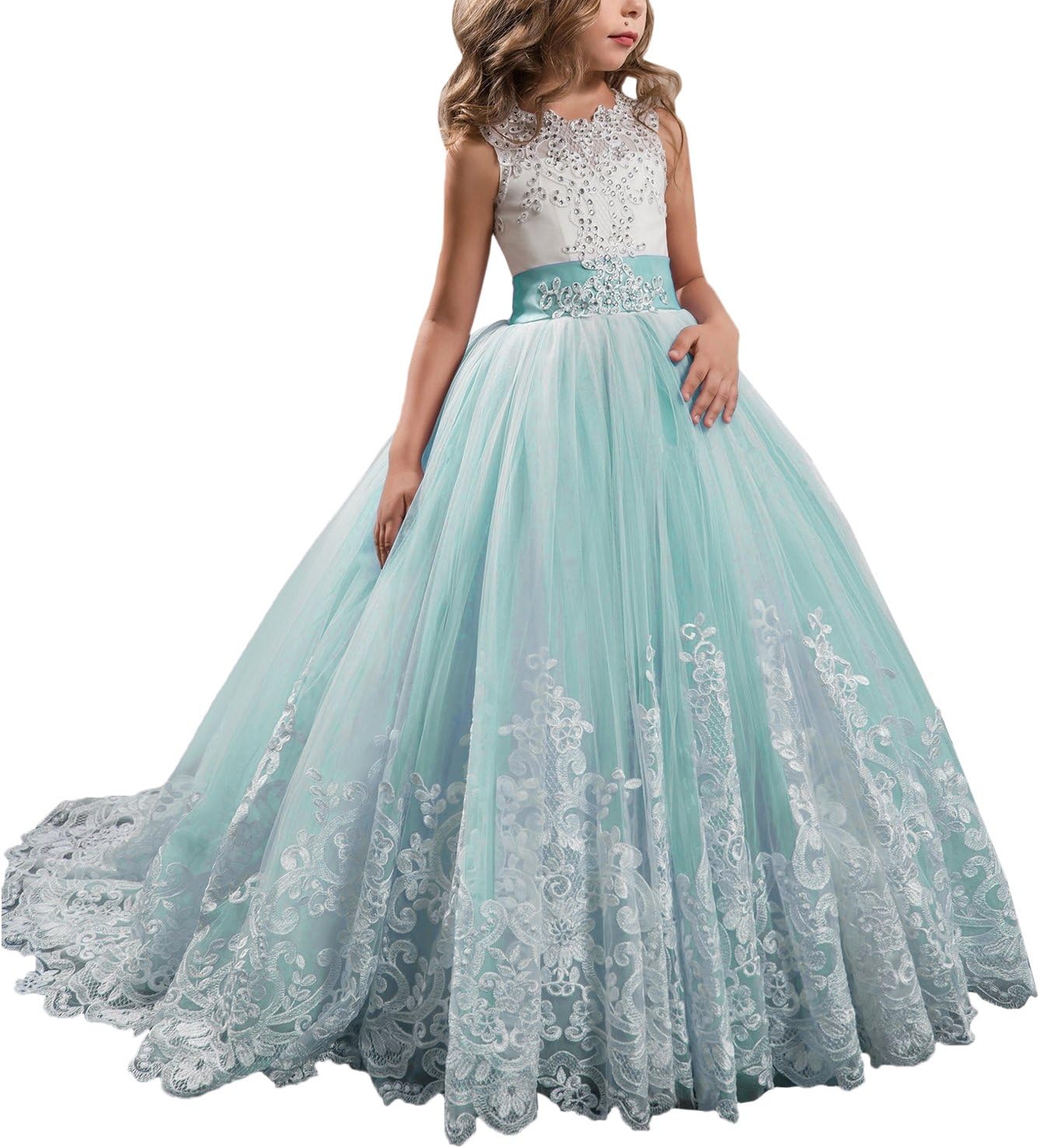 Princess Lilac Long Girls Pageant Dresses for Kids Prom Events