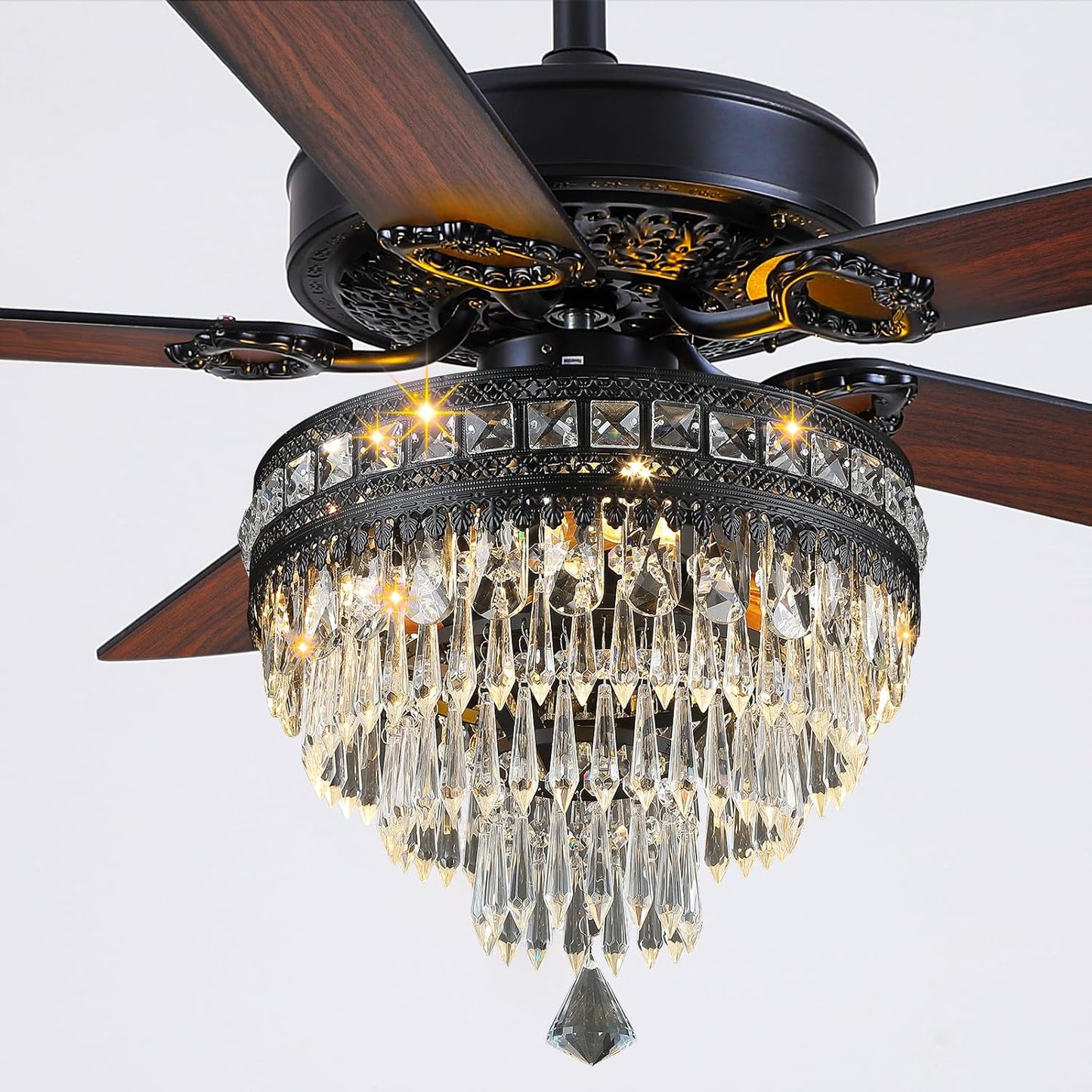 Asyko Crystal Ceiling Fan Fandelier with Lights - Modern Design