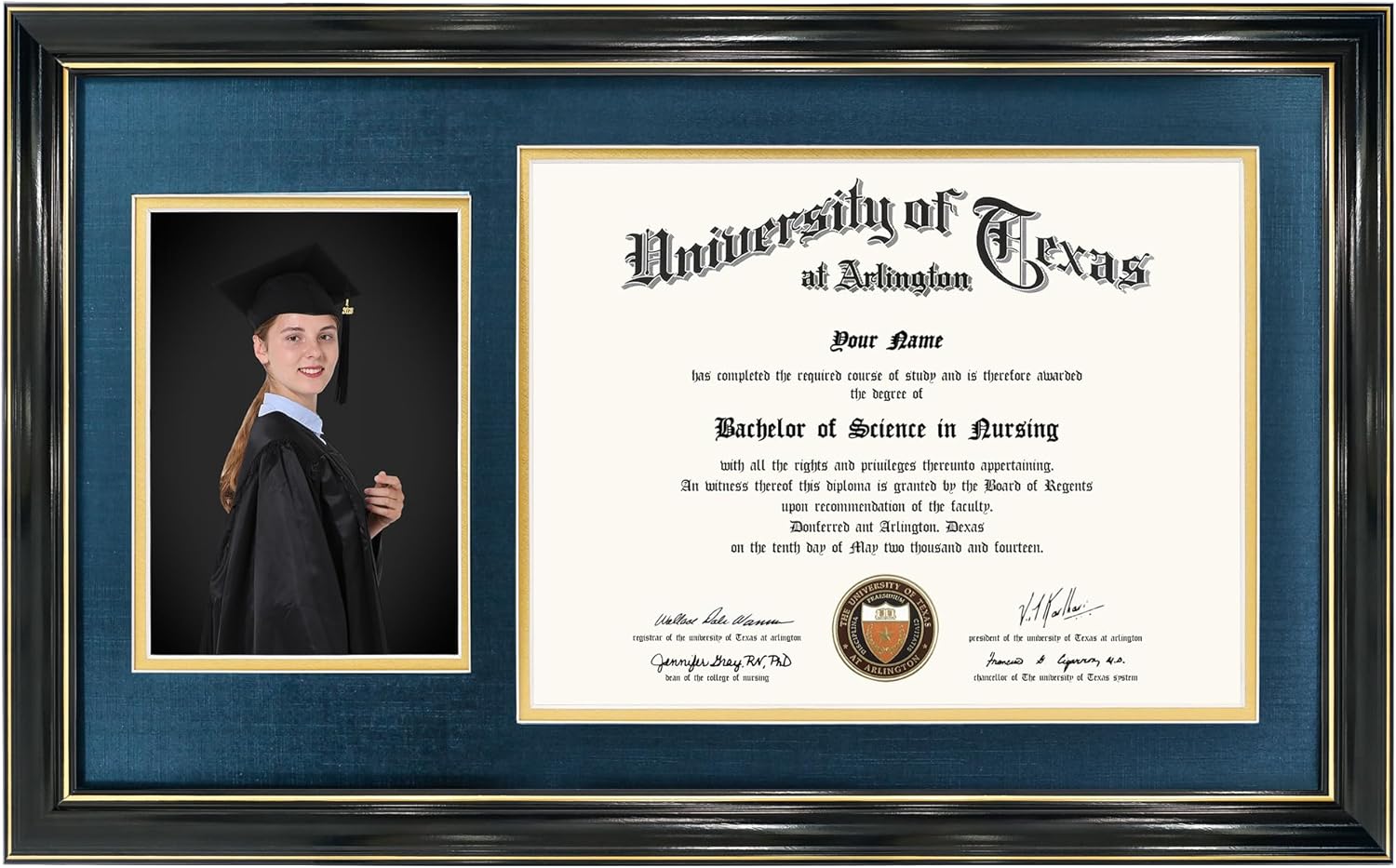 Black Diploma and Photo Frame for 8.5x11 Certificate and 5x7 Picture
