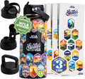 LET'S WANDER 50 States Water Bottle with 3 Lids - Insulated 32oz