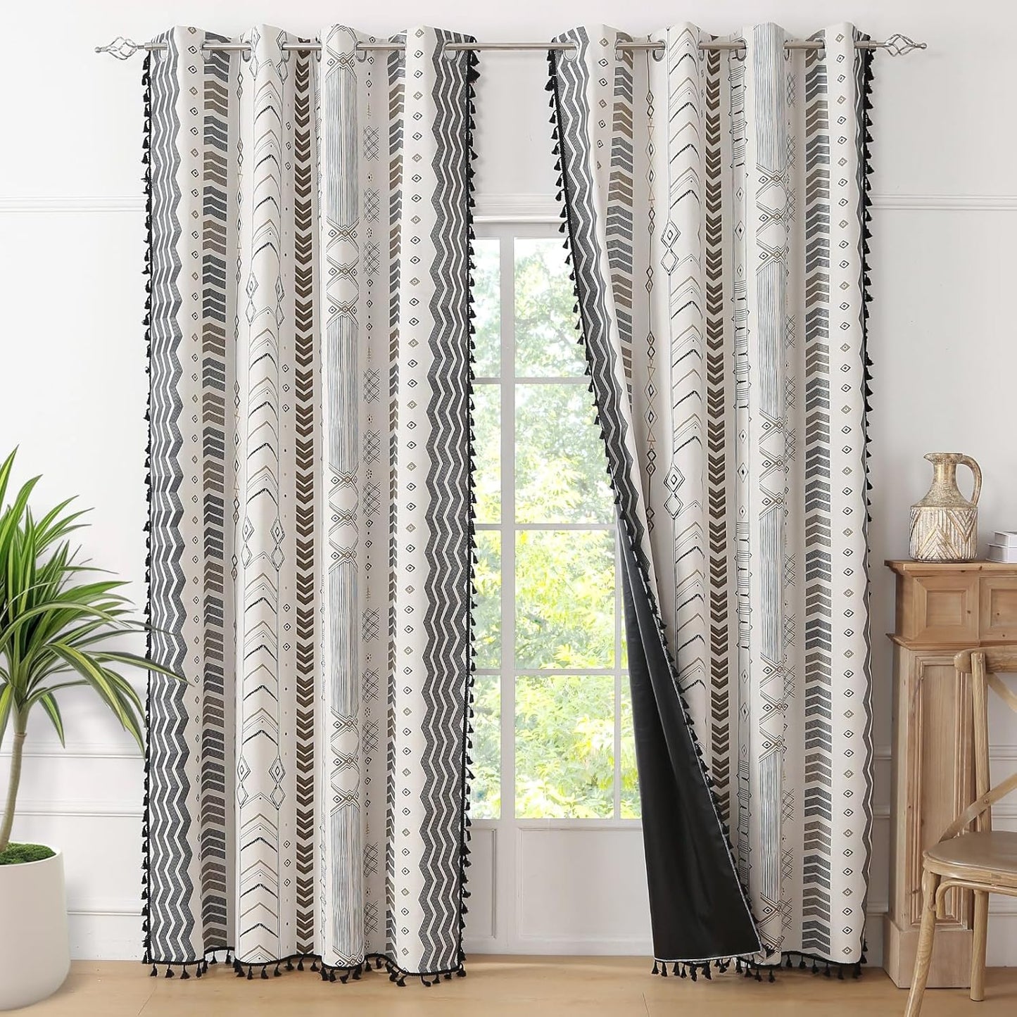 Boho Blackout Curtains 63 Inch Black White Aztec Design Panels