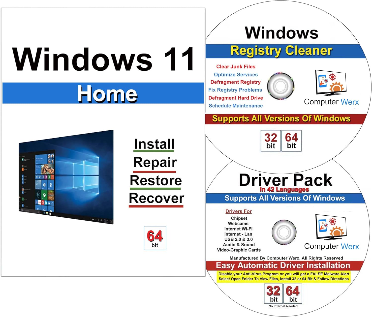 Computer Werx Compatible Windows 11 Home 64 Bit Repair DVD