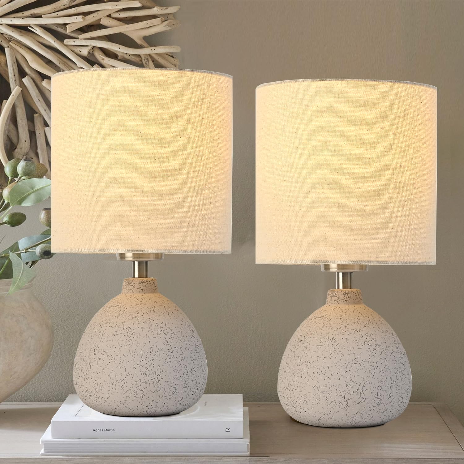 Earth Brown Rustic Ceramic Table Lamp Set of 2 for Home Decor