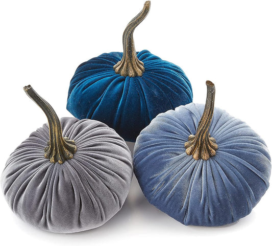 Set of 3 Velvet Pumpkins for Cozy Autumn Vibe Home Decor
