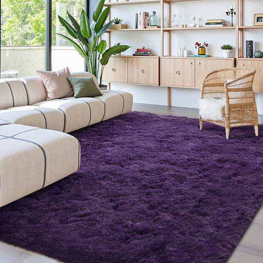 Fluffy Purple Rugs for Living Room and Bedroom Decor
