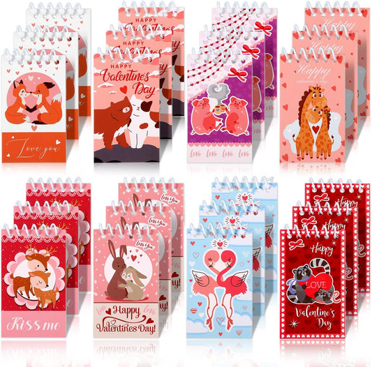 BOXOB 24pcs Valentine's Day Mini Animal Notepads - Fun Classroom Gifts!