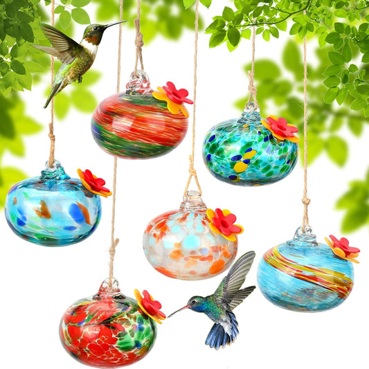 6PCS Glass Hummingbird Feeders for Outdoors - Colorful Decor