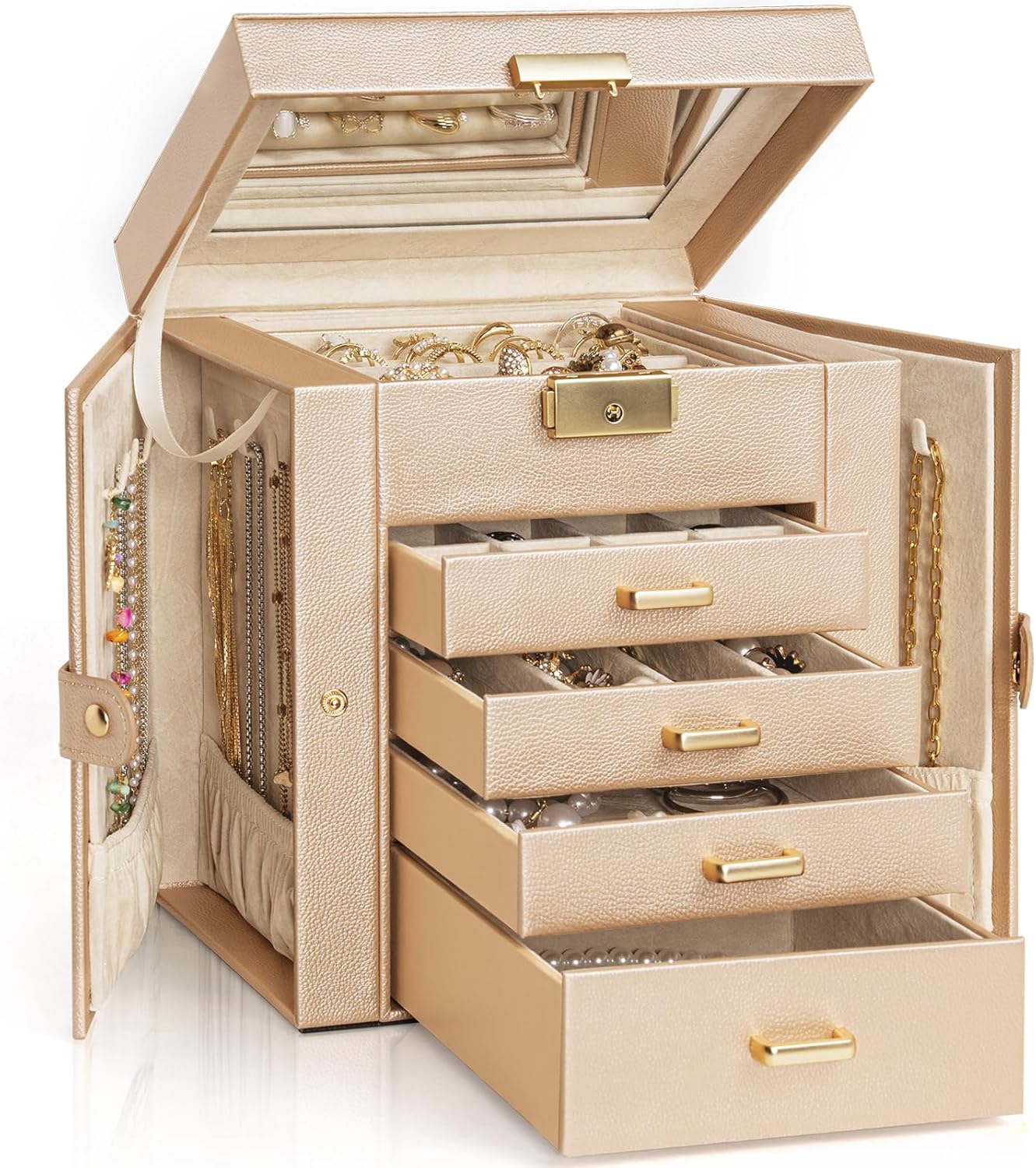 Elegant 5-Tier Jewelry Box Organizer with Lockable Drawers