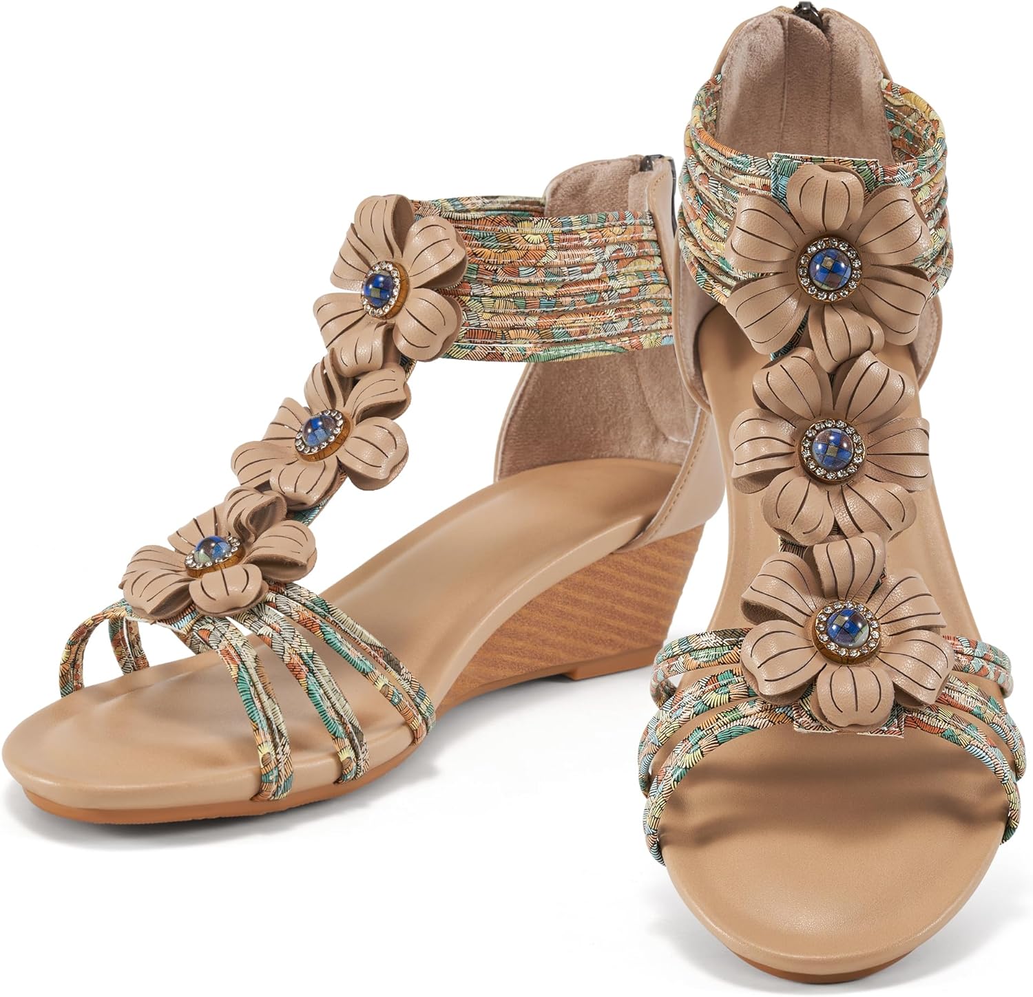Comfortable Dressy Wedge Sandals for Women with Zipper Design