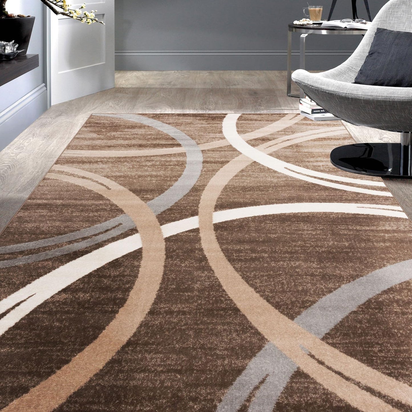 Rugshop Modern Wavy Circles Design Area Rug for Any Space