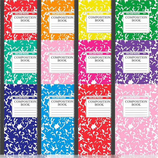 Fainne 12-Pack Wide Ruled Marble Notebooks