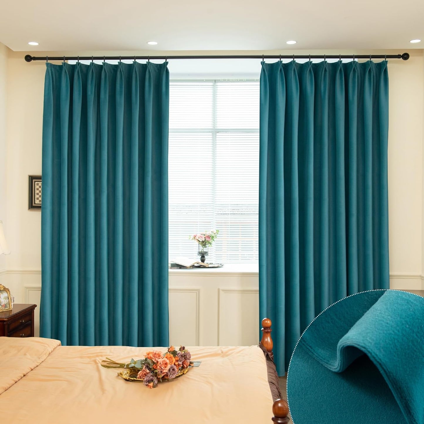 85% Blackout Teal Green Velvet Patio Door Curtain 52x84