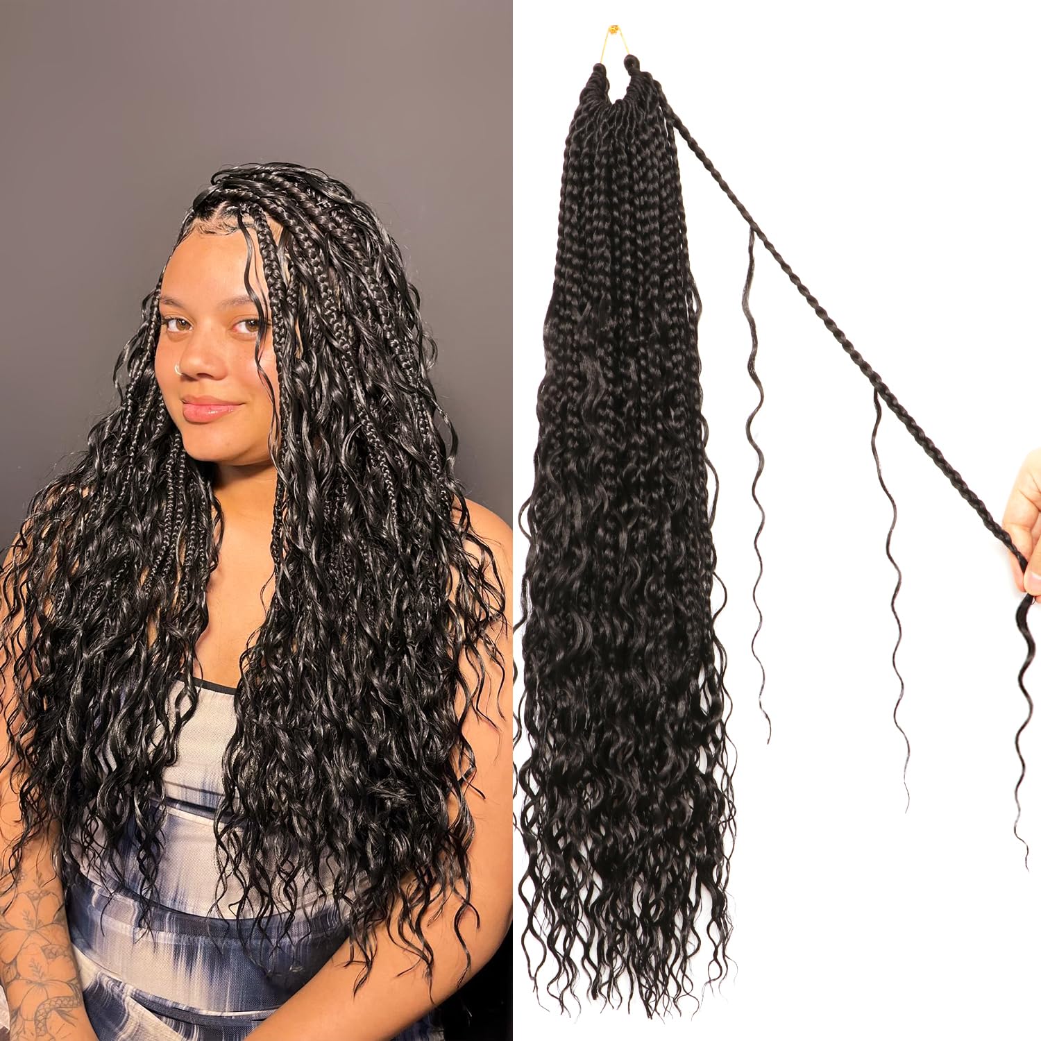 Goddess Box Braids Crochet Hair - 24 Inch Water Wave Style